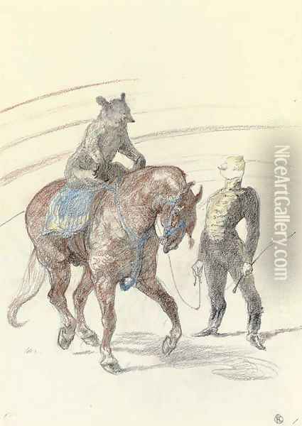 Au Cirque Travail de l'ours sur le panneau Oil Painting - Henri De Toulouse-Lautrec