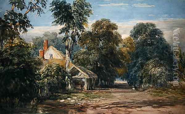 A Cottage and Byre at the Edge of a Wood, 1845 Oil Painting - David Cox