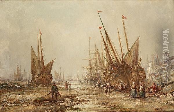 On The Beach At Newlyn Oil Painting - William Edward Webb