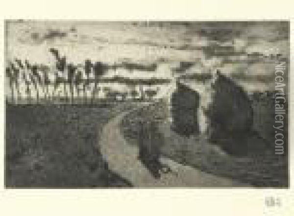 Crepuscule (avec Meules). Oil Painting - Camille Pissarro