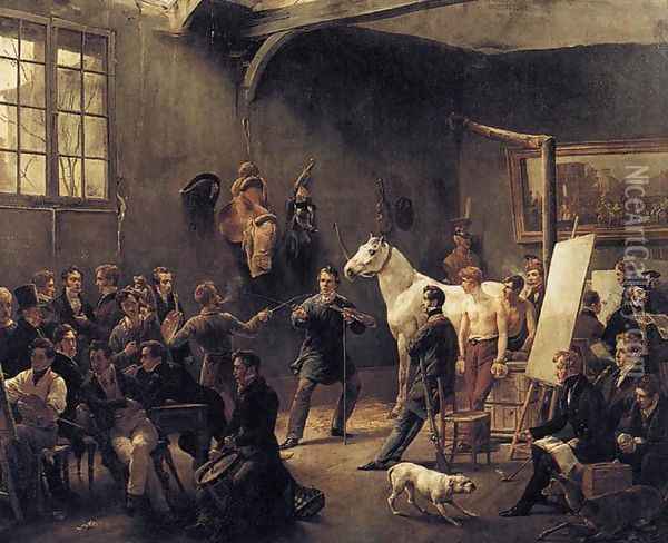 The Artist's Studio c. 1820 Oil Painting - Horace Vernet