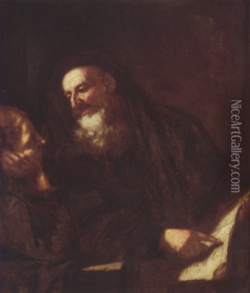 A Philosopher Instructing A Pupil Oil Painting - Giovanni Battista Langetti