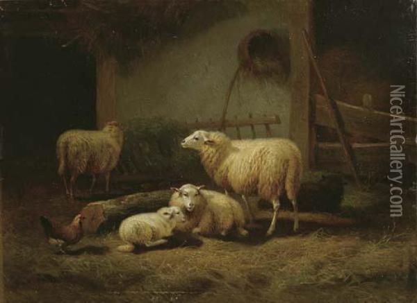 Moutons Dans Une Etable Oil Painting - Eugene Joseph Verboeckhoven