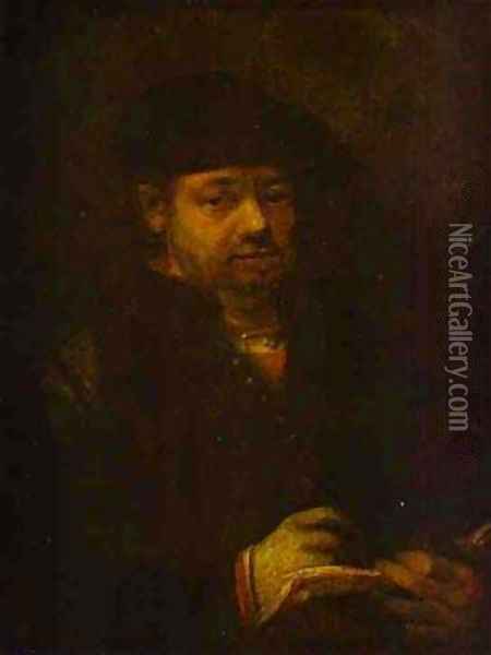 Self Portrait With A Sketch Book 1657 Oil Painting - Harmenszoon van Rijn Rembrandt