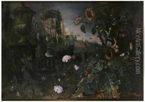 Terrasses Fleuries Dans Les Jardins De La Villa D'este Oil Painting - Mathias Withoos