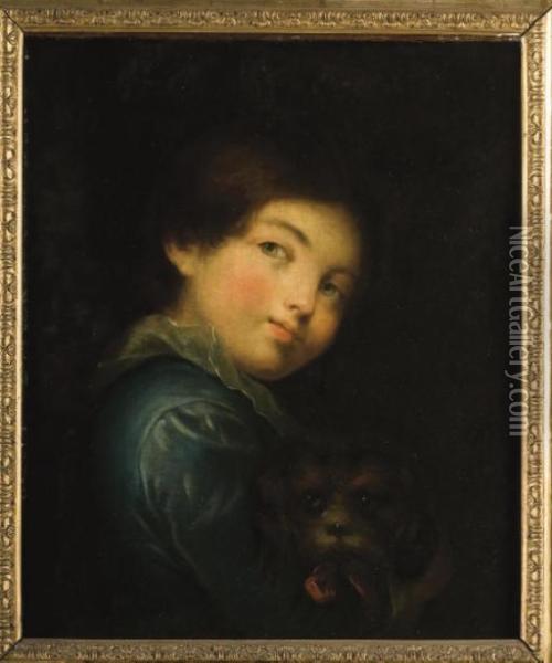 Portrait De Jeune Garcon Tenant Un Chien Oil Painting - Jeanne-Philiberte Ledoux
