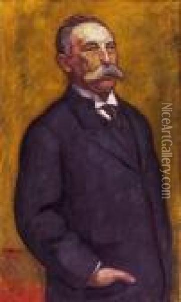 Man With A Moustache Oil Painting - Bela Ivanyi Grunwald