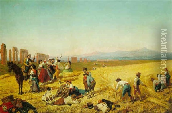 Peasants In The Roman Campagna Oil Painting - Filippo Indoni