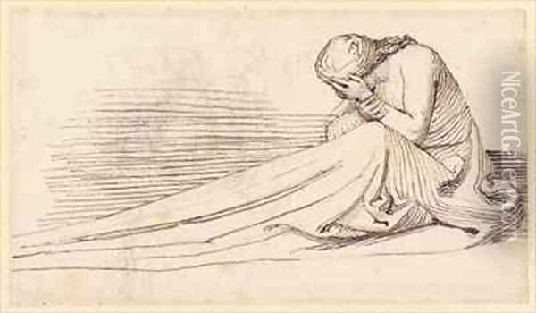A Seated Female Figure in Long Drapery Mourning Oil Painting - John Flaxman