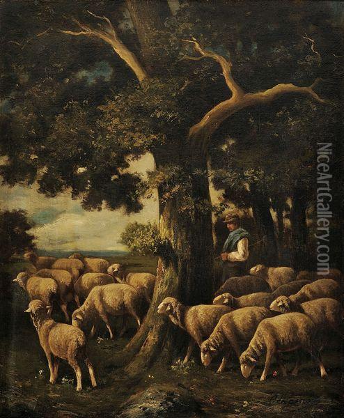Berger Et Ses Moutons Oil Painting - Charles Ferdinand Ceramano