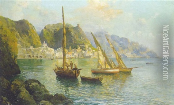 Pescatori Ad Amalfi Oil Painting - Carlo Brancaccio