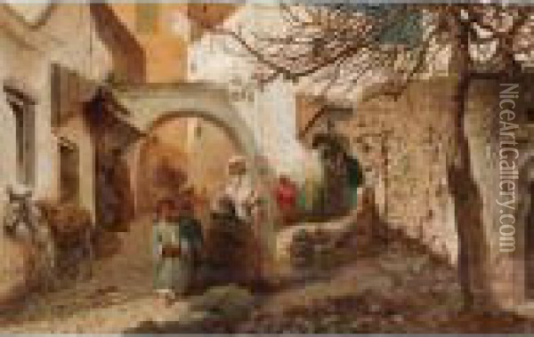A Street In Tangier Oil Painting - Victor Eeckhout