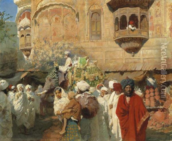 A Street In Jodphur, India Oil Painting - Edwin Lord Weeks
