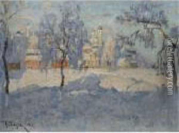 View Of Pskov Under Snow Oil Painting - Konstantin Ivanovich Gorbatov