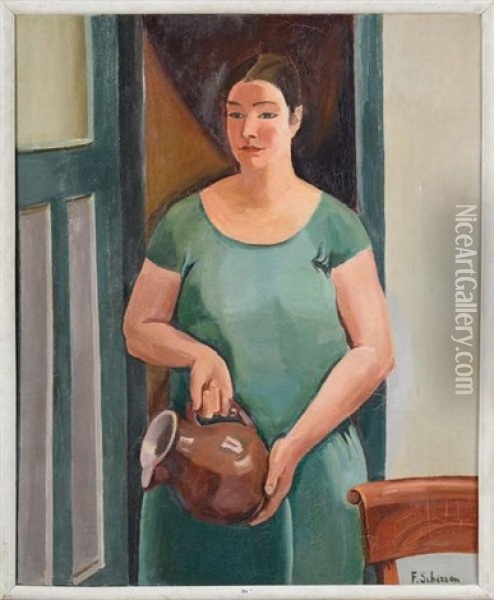 Femme A La Cruche Et Esquisse (recto-verso) Oil Painting - Ferdinand Schirren