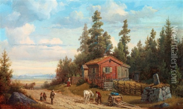 Vue I Trakten Af Bie Oil Painting - Gustaf Wilhelm Palm