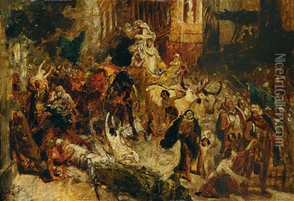 Einzug In Rom (sketch) Oil Painting - Wilhelm von Lindenschmit the Younger