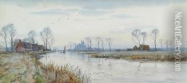 Ely From The River Oil Painting - Robert Winter Fraser