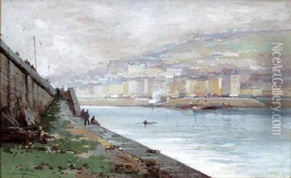 La Seine A La Sortie De Paris Oil Painting - Eugene Galien-Laloue