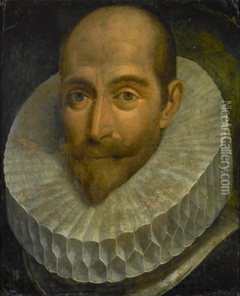 A Portrait Of A Gentleman, Wearing A Lace Ruff Oil Painting - Juan Pantoja de la Cruz