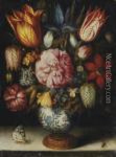 Bouquet De Tulipes, Rose, Iris, Oeillet Oil Painting - Ambrosius the Elder Bosschaert