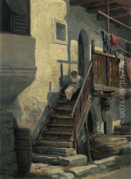 An Der Stiege, Sudtirol Oil Painting - Hans Blum