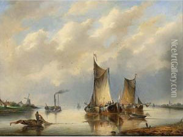 Shipping In An Estuary Oil Painting - Gerardus Hendriks