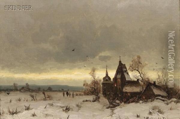 Kapelle Am Winterabend Oil Painting - Joseph Friedrich N. Heydendahl