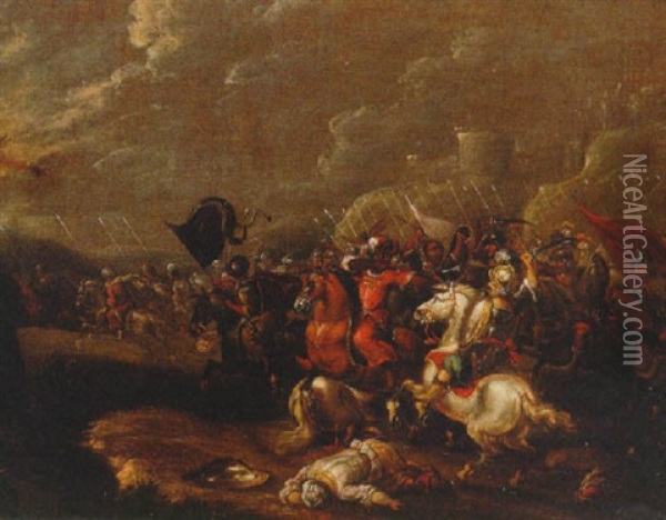 A Cavarly Battle Between Turks And Christians Oil Painting - Jan van Huchtenburg
