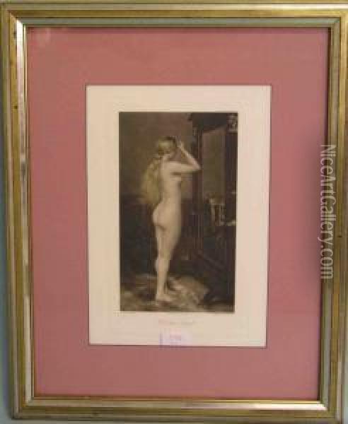 Vor Dem Spiegel Stehender Weiblicher Akt Oil Painting - Franz Hanfstaengl