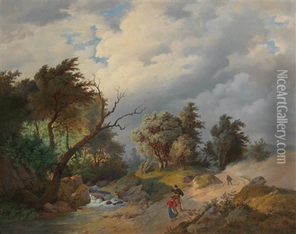 Landscape With Approaching Storm Oil Painting - Josef Kriehuber