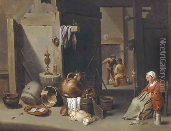 A farmhouse interior Oil Painting - David The Younger Teniers