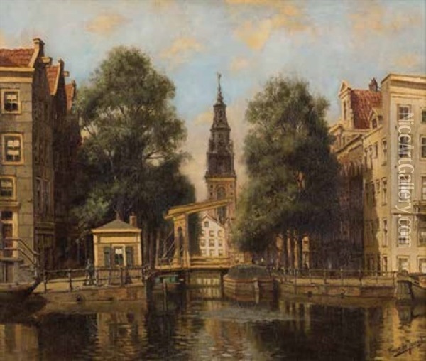 Canals, Amsterdam Oil Painting - Tinus de Jongh