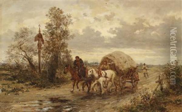 On The Countryroad Oil Painting - Ludwik Gedlek
