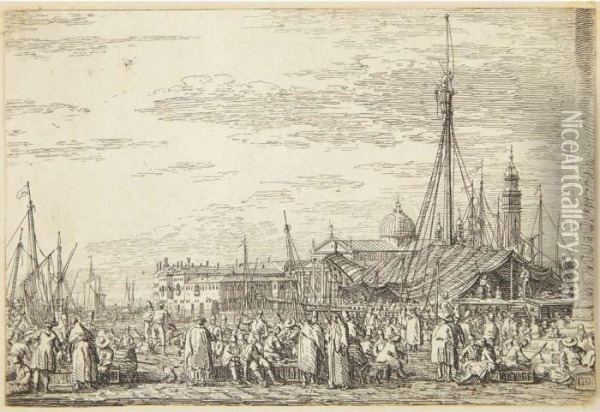 The Market On The Molo Oil Painting - (Giovanni Antonio Canal) Canaletto