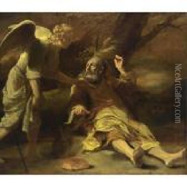 Elijah Fed By An Angel (i Kings 19: 5-6) Oil Painting - Ferdinand Bol