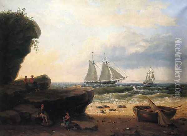 Sailing along the Shore Oil Painting - Thomas Birch