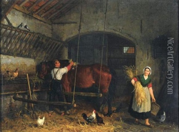 In De Paardenstal Oil Painting - Jean Louis van Kuyck