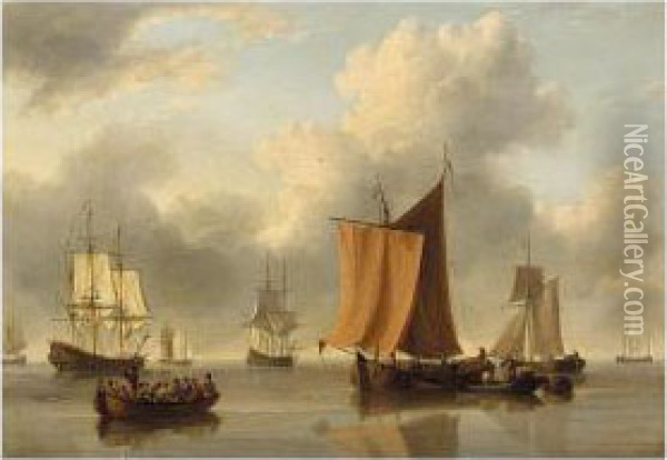 Shipping In A Calm Sea Oil Painting - William Anderson