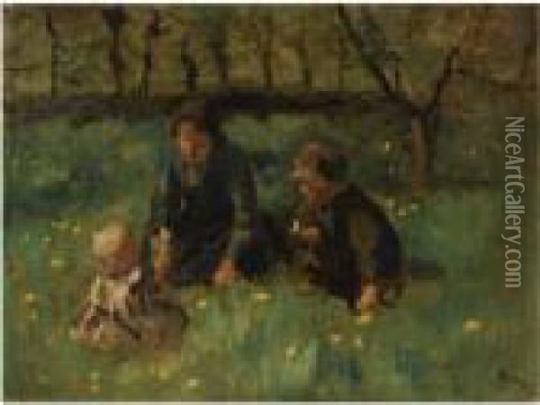 Children In The Fields Oil Painting - Jacob Simon Hendrik Kever