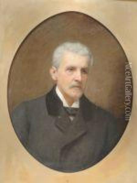 Portrait Ofa Gentleman, Bust Length, Wearing A Black Jacket Oil Painting - Charles Amable Lenoir