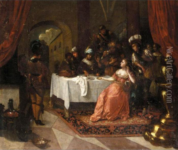Esther And Ahaserus Oil Painting - Bernardus Van Schendel