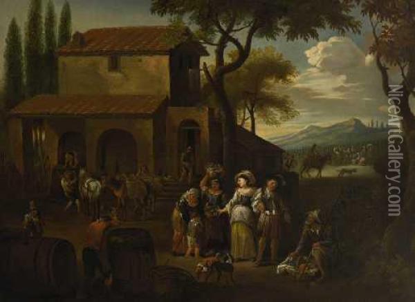 Landliche Szene Vor Einem Weinkeller Oil Painting - Pieter van Bloemen