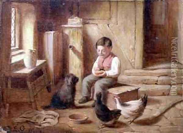Feeding the Fowl Oil Painting - E.S. Greig