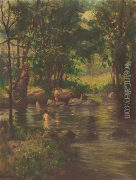 A Day Of Swimming Along The River Oil Painting - Hal Robinson