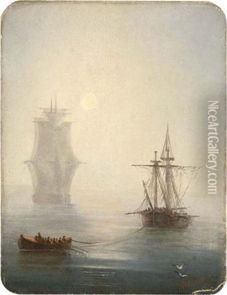 Shipping Becalmed Oil Painting - Ivan Konstantinovich Aivazovsky