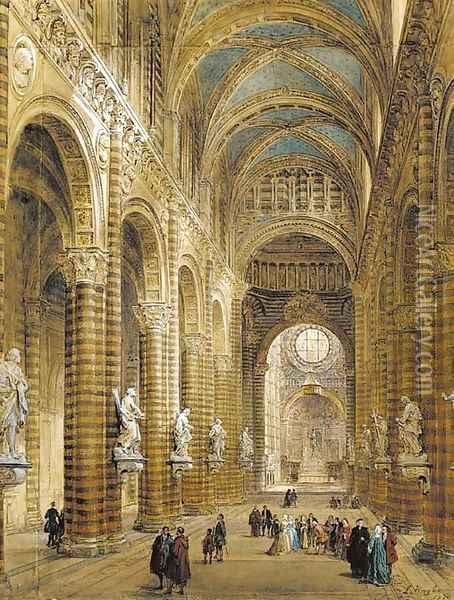 Interior of the cathedral at Sienna Oil Painting - Louis Haghe