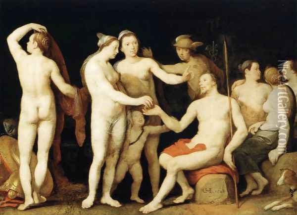 The Judgment of Paris 1628 Oil Painting - Cornelis Cornelisz Van Haarlem