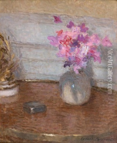 Vase De Fleurs Au Gueridon Oil Painting - Ernest Joseph Laurent