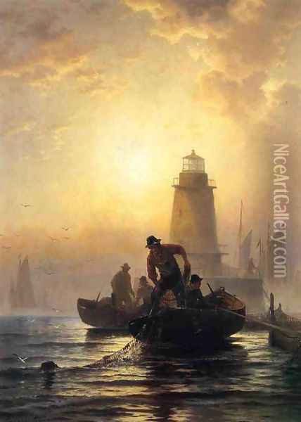 Fish Pond, Orient Bay, Long Island Oil Painting - Edward Moran